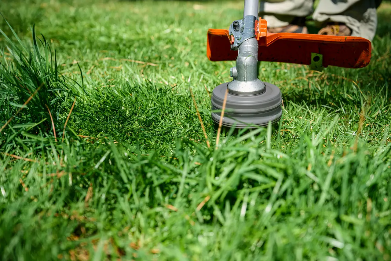 Gresstrimmer i arbeid